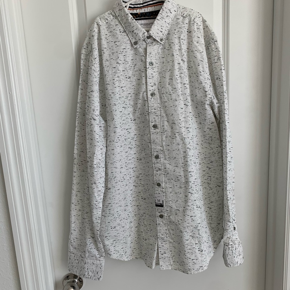 Denim & Flower - boys long sleeve button up white/ black , size M